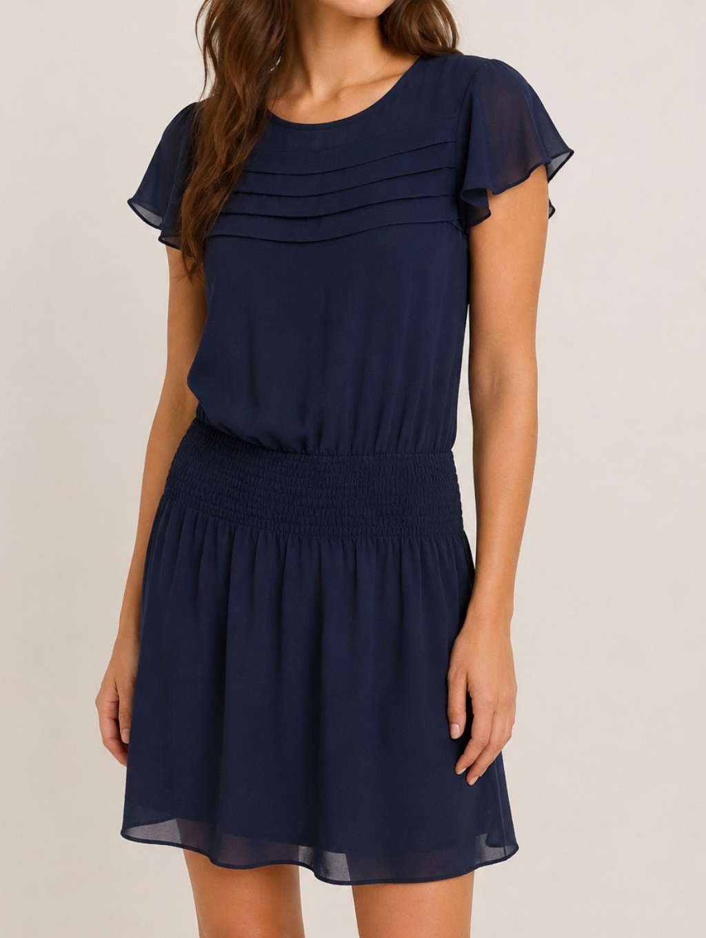 Parker Silk Flutter Sleeve Smocked Waist Blue Dress Size Small